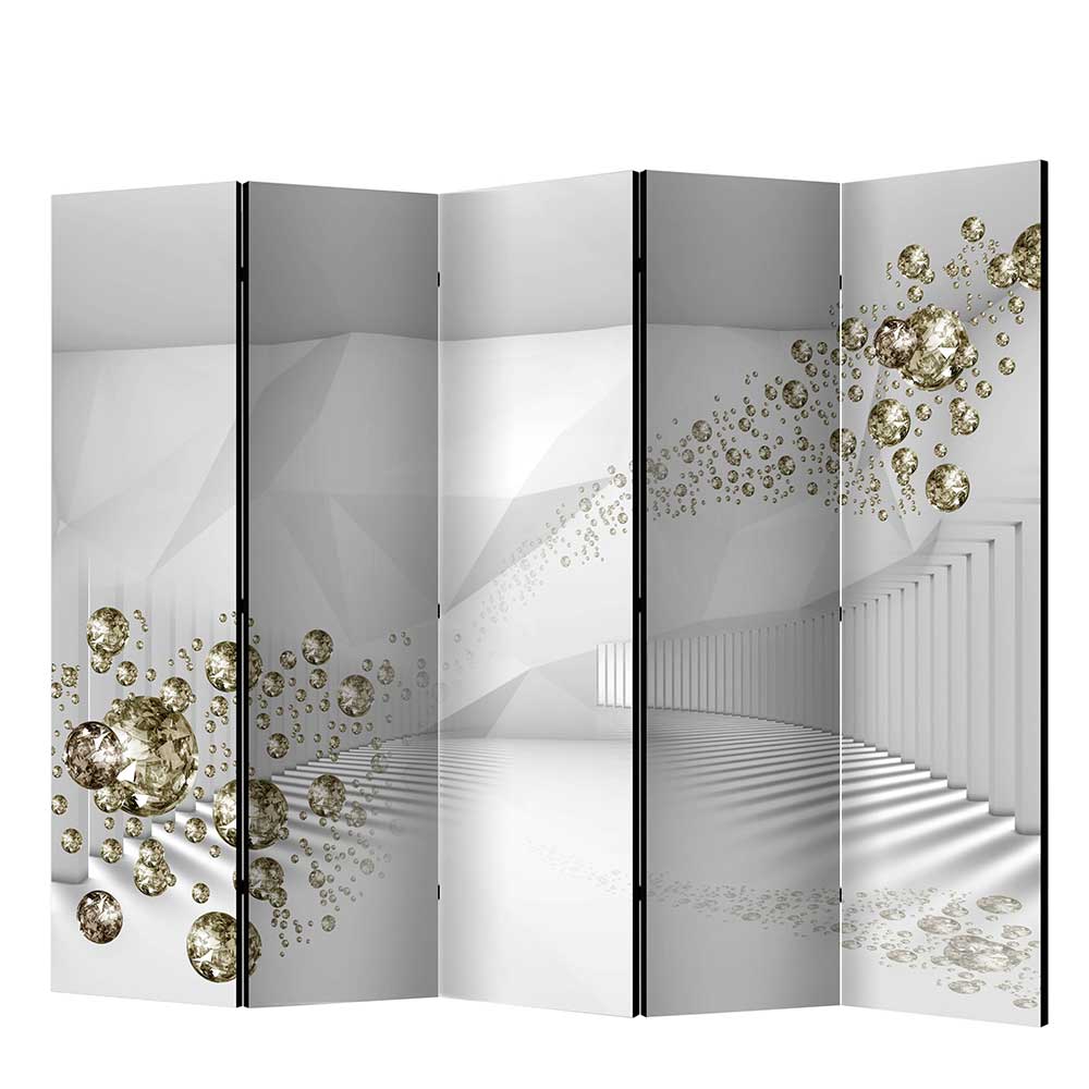 Spanische Wand mit abstraktem Diamanten Druckmotiv auf Leinwand - 5 Elemente Usseaux