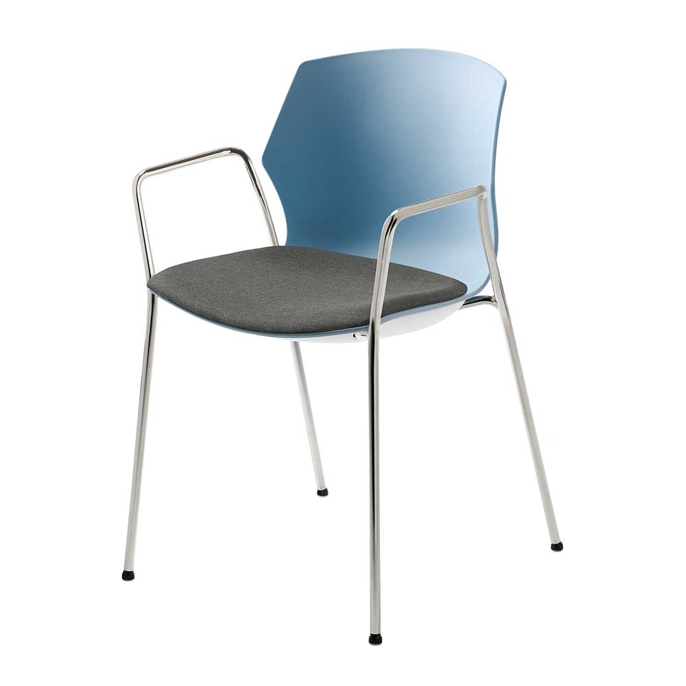 Stapelbarer Armlehnstuhl mit Sitzschale in Blaugrau & Grau & Chrom Liao
