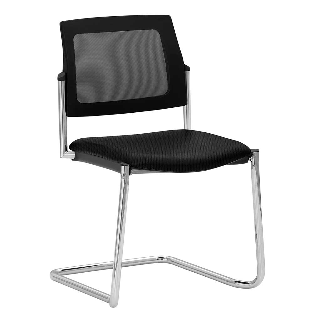 Stapelbarer Freischwinger Stuhl in Schwarz und Chrom - Konferenzstuhl Campane