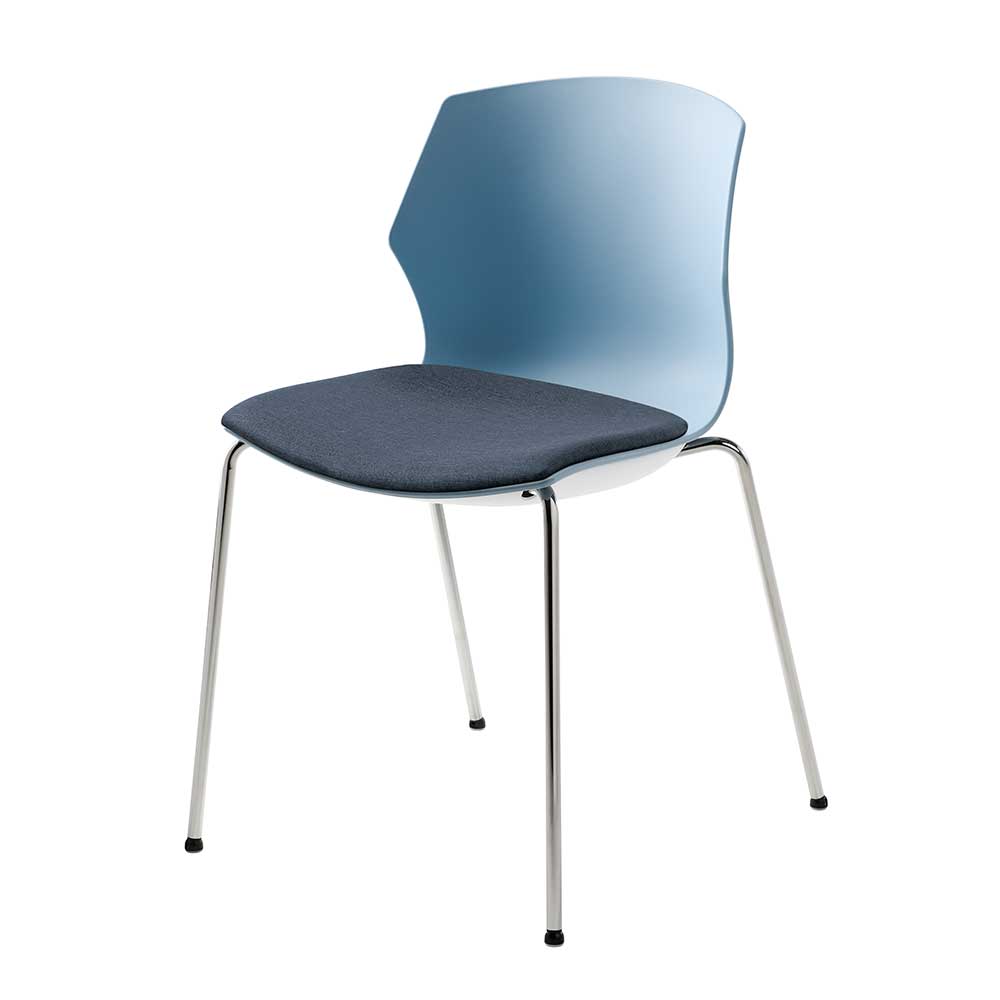 Stapelbarer Schalensitz Stuhl in Blaugrau mit Metallgestell Chrom Libertona