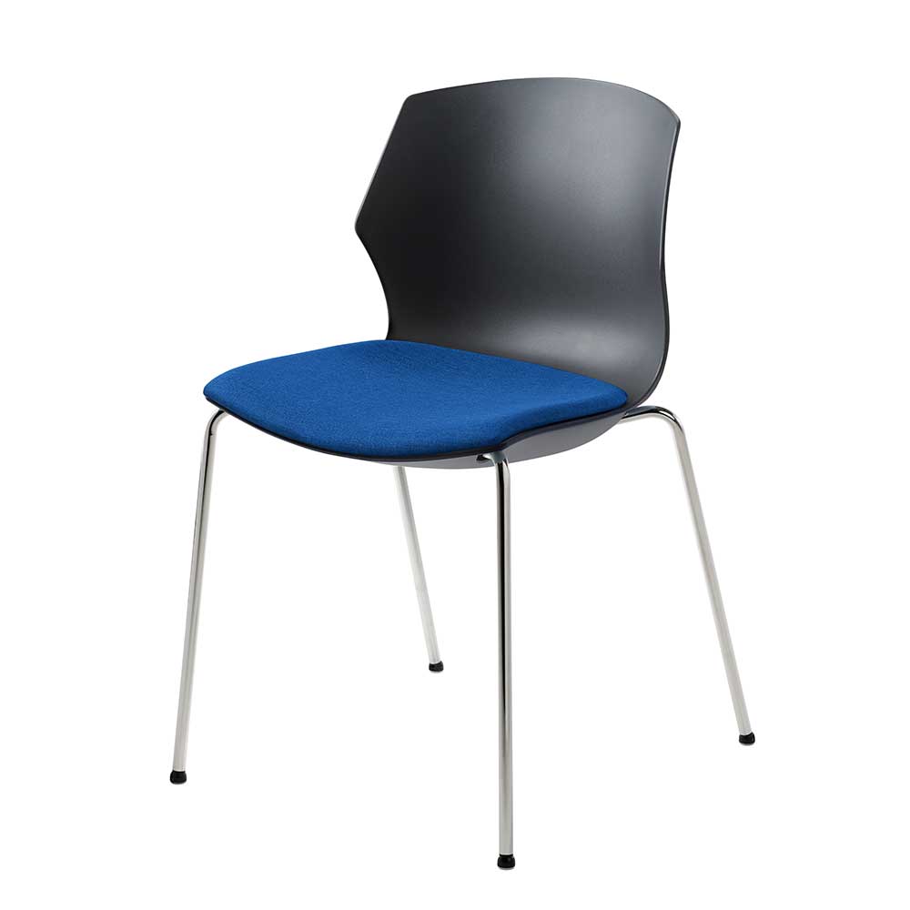 Stapelbarer Stuhl in Anthrazit & Blau aus Kunststoff & Stoff & Chrom Ernestan