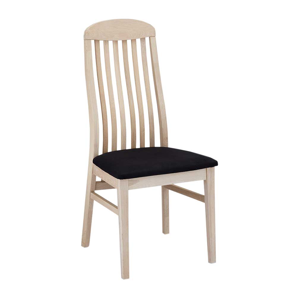Stühle in Eiche Bianco mit Stoffsitz Schwarz Turino