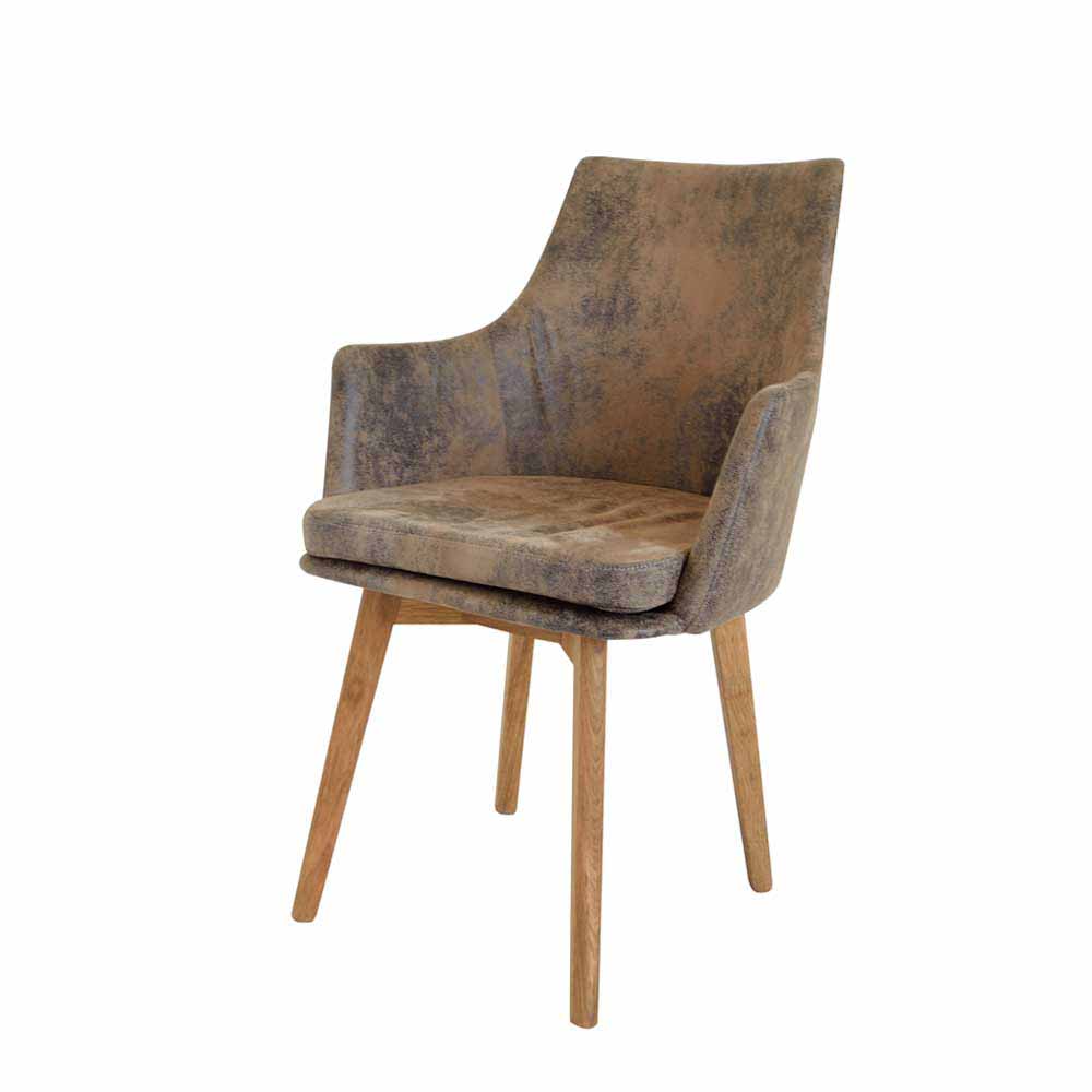Stuhl mit Microfaser Braun Vintage Used Look & Wildeiche Natur Uclavera