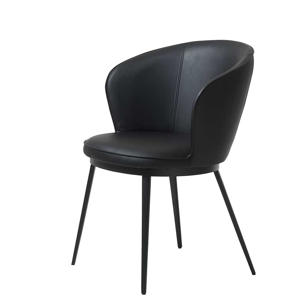 Stuhl mit runder Lehne aus Kunstleder & Metall in Schwarz - Skandi Design Coals