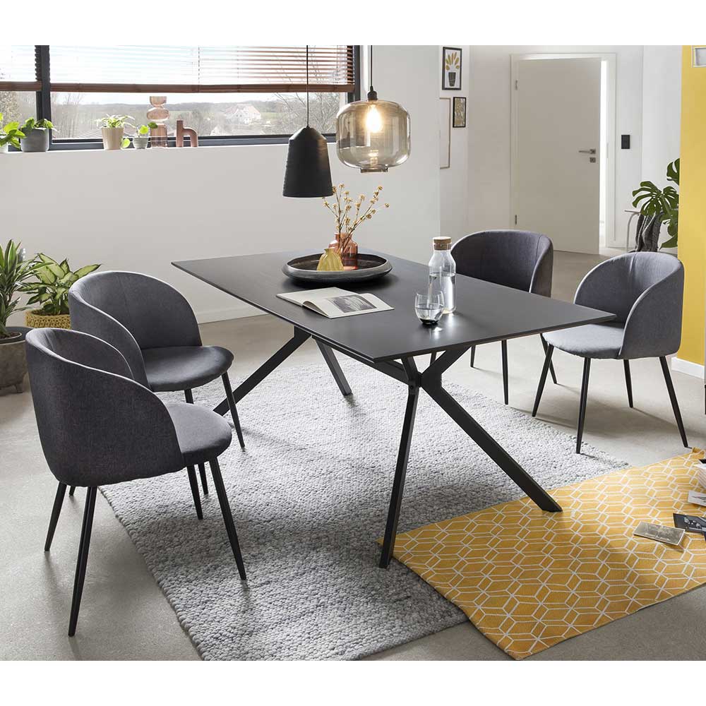 Stylische Tischgruppe fürs Esszimmer mit vier Armlehnstühlen Contrada