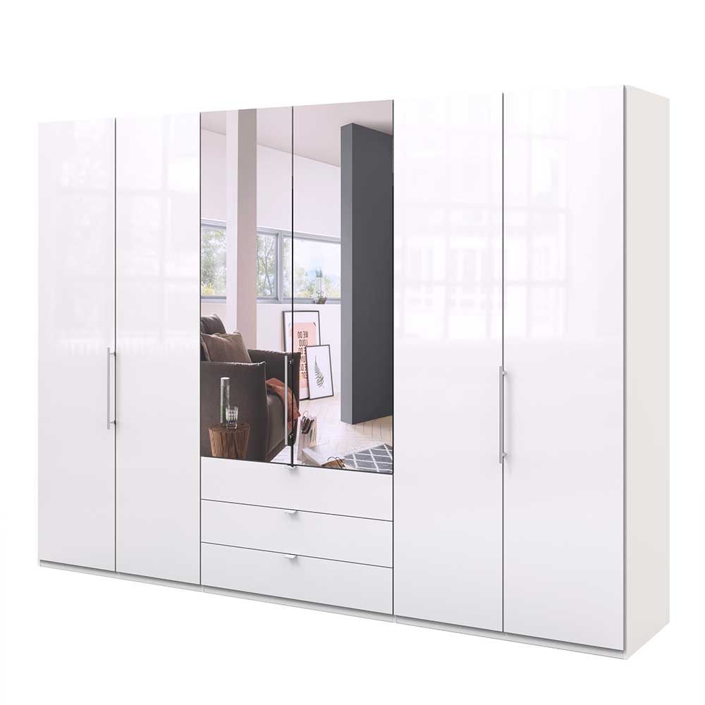 Stylischer Schlafzimmer Schrank in Weiß Glas glänzend mit Spiegel Dolienca