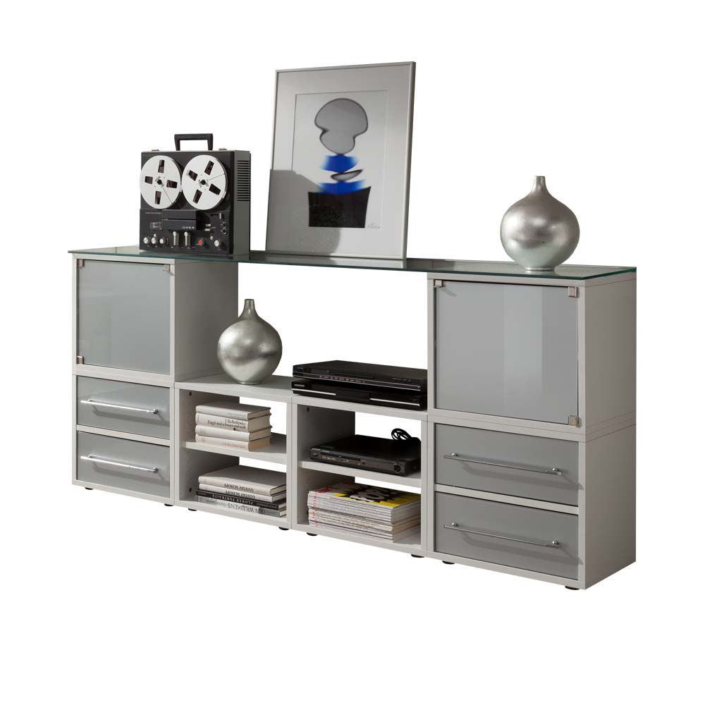 Stylisches Stauraum Möbel in Weiß & Silber mit Glas 180x80x35 cm Imtrador