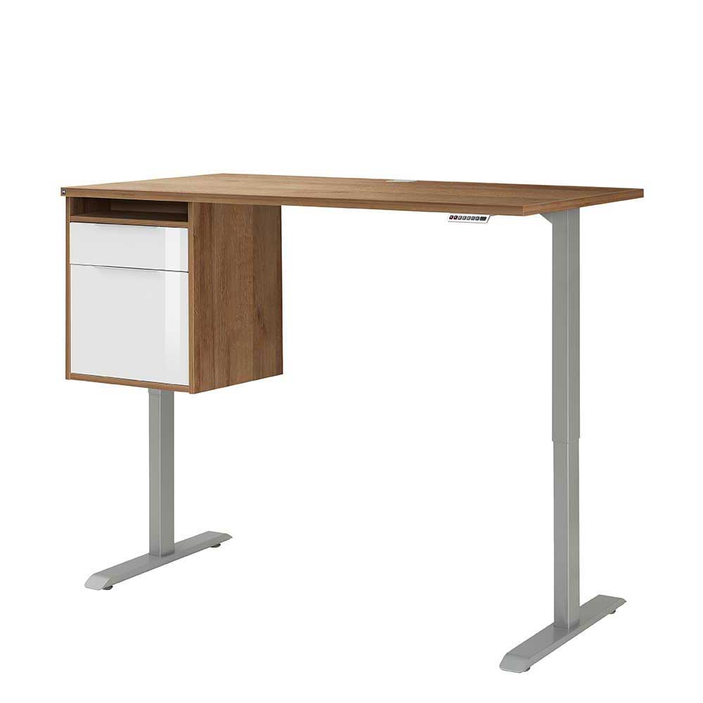 T-Gestell Schreibtisch höhenverstellbar in Wildeiche & Weiß HG & Grau Dievus