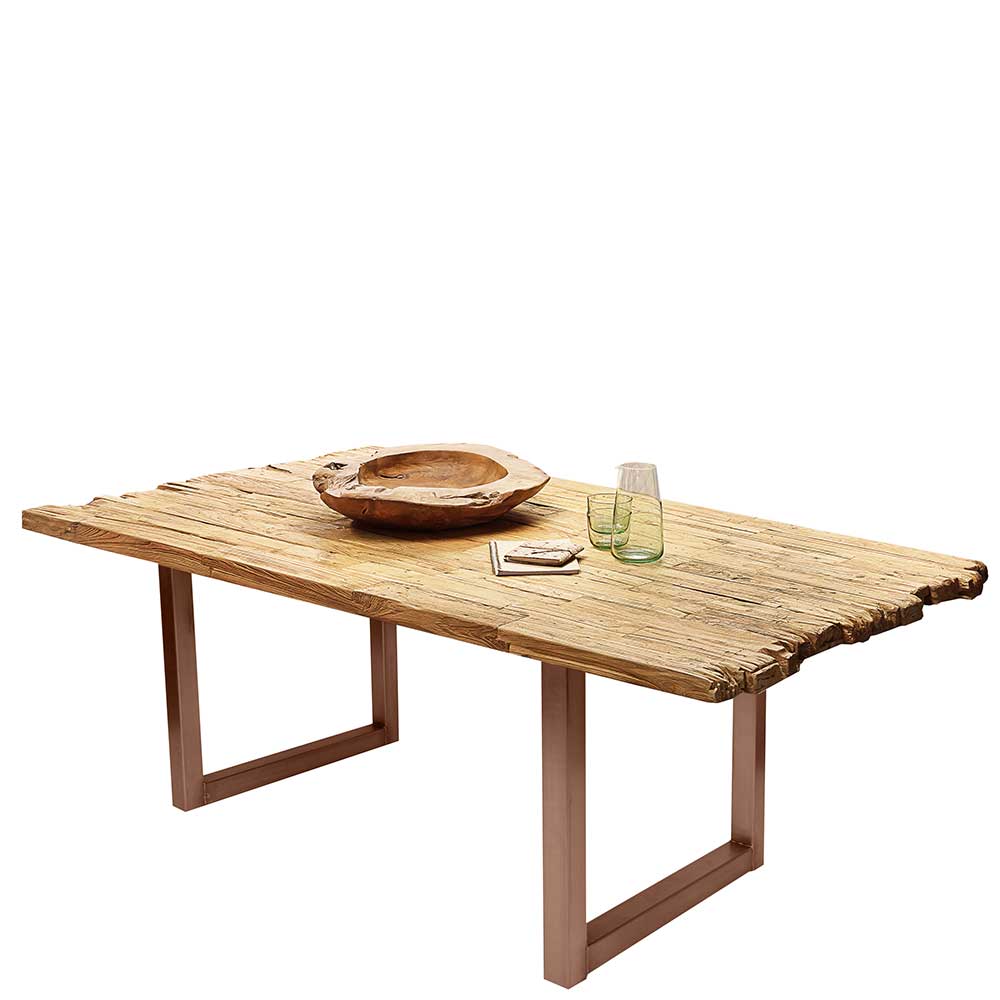 Teak Altholz Tisch mit U-Gestell aus Stahl in Braun - 4 Größen Montesa