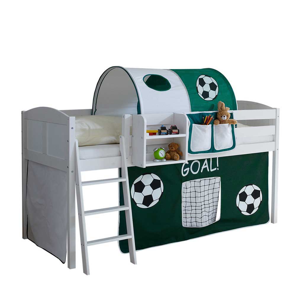 Thematisches Hochbett für Kinder in Weiß mit Dunkelgrün - Fußball Motto Gregoriana