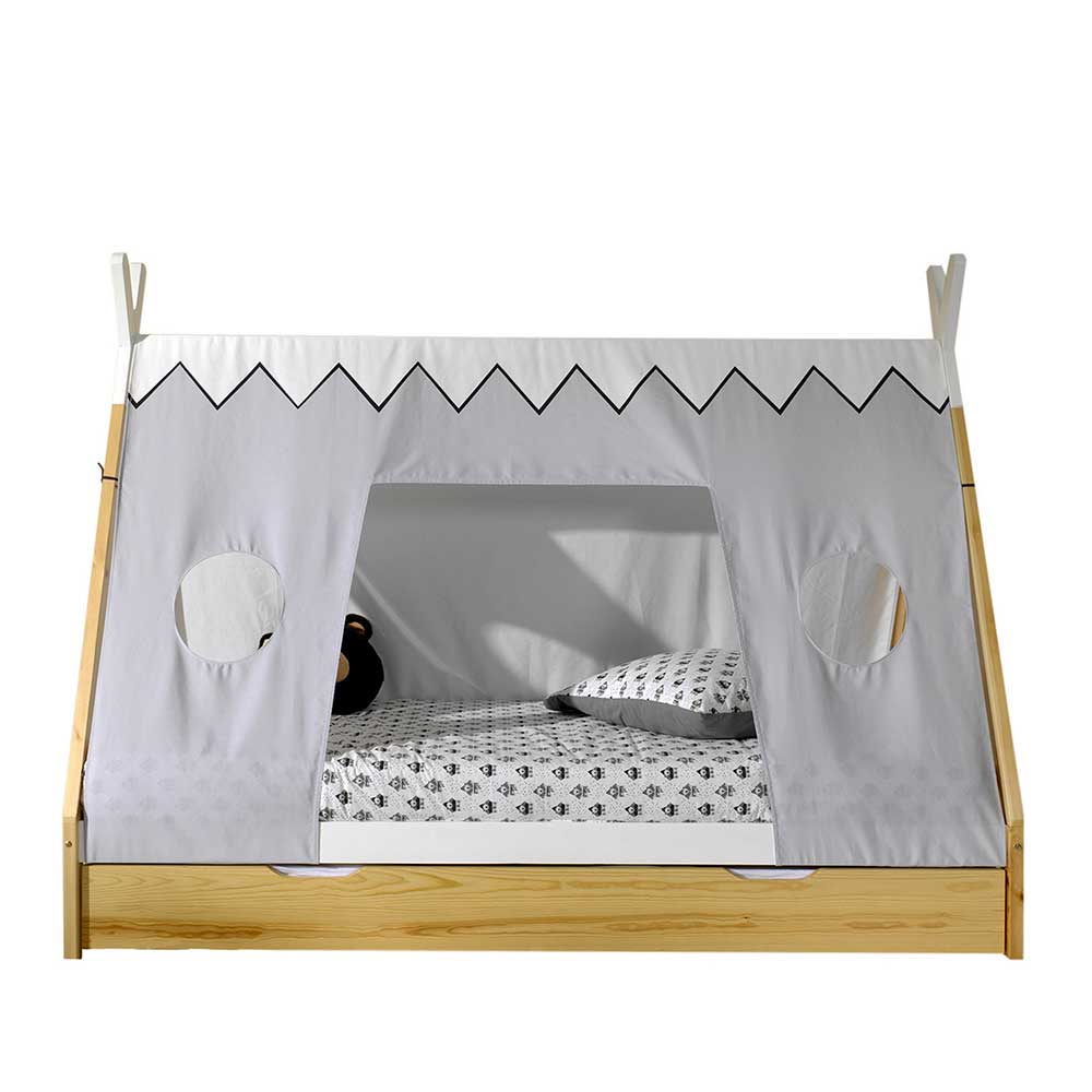 Tipi Zeltbett für Kinder mit Stoffdach & Bettkasten aus Kiefer & MDF Lagion