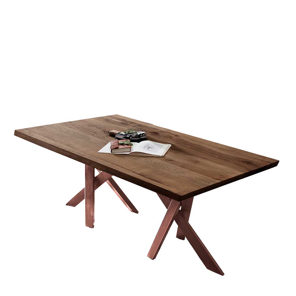 Tisch mit Eichenplatte in Dunkel Räucheröl & Metallgestell Braun Xantra