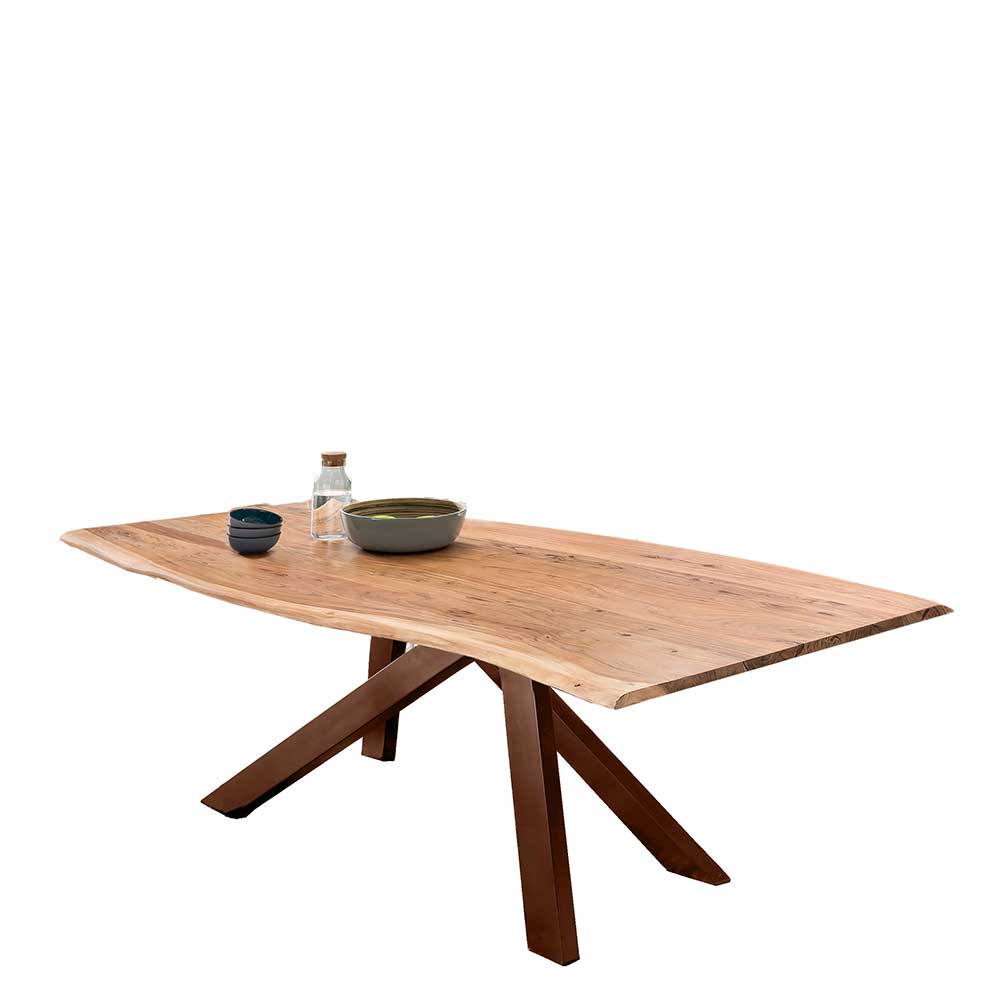Tisch mit natürlicher Baumkante aus Akazie & Metallgestell in Braun Symca