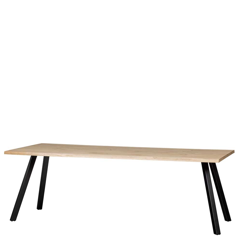 Tisch mit Naturkante Eichenplatte mit Stahlbeinen in Schwarz Cadoc