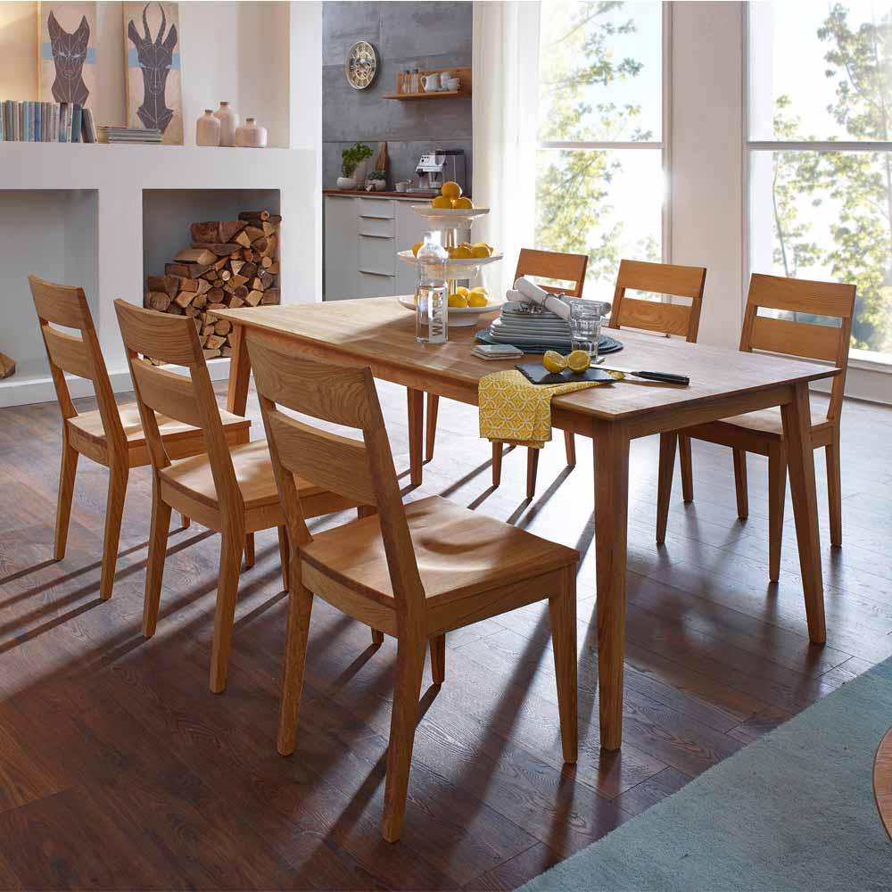 Tisch und Stuhl Set Holz Wildeiche massiv Tisch-Format 180x90cm Likes