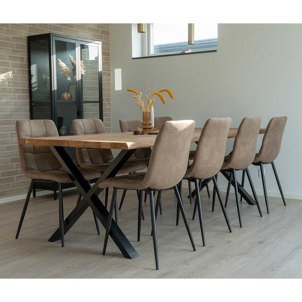 Tischgruppe mit acht Stühlen Set in Hellbraun & Schwarz Anglesio