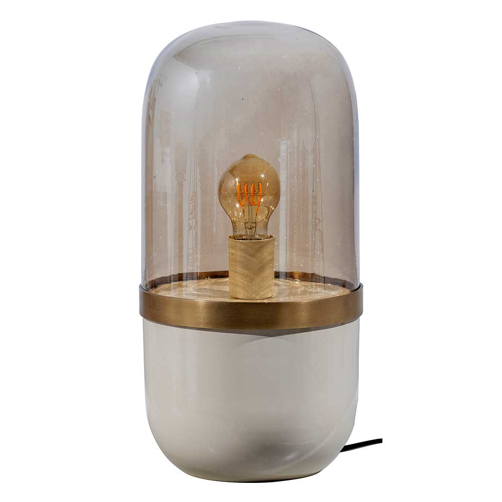 Tischlampe aus Metall in Weiß & Gold mit Glas transparent Preveli
