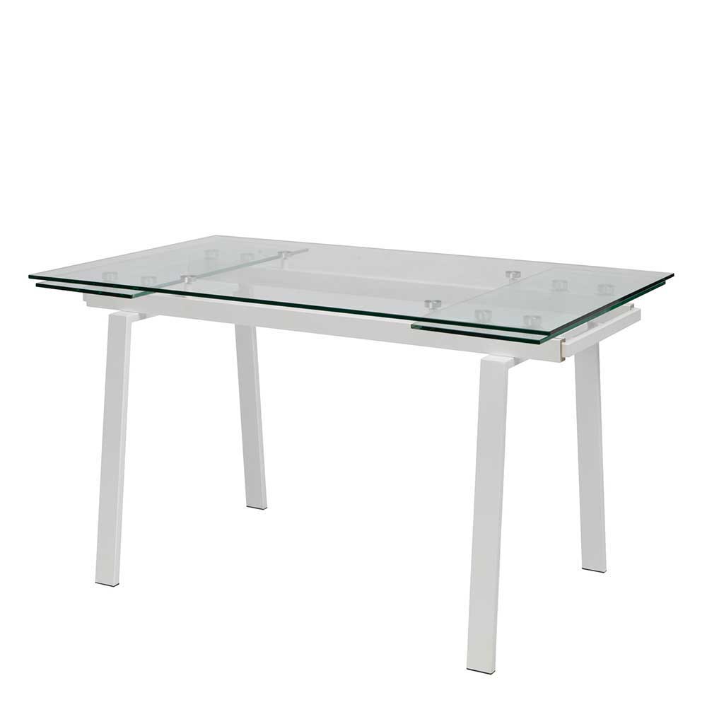 Toller Glastisch für Esszimmer mit weißem Metall ausziehbar Albertin