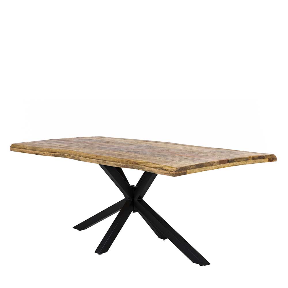 Toller Tisch mit Platte Baumkante Mango & Eisengestell Schwarz Mosso