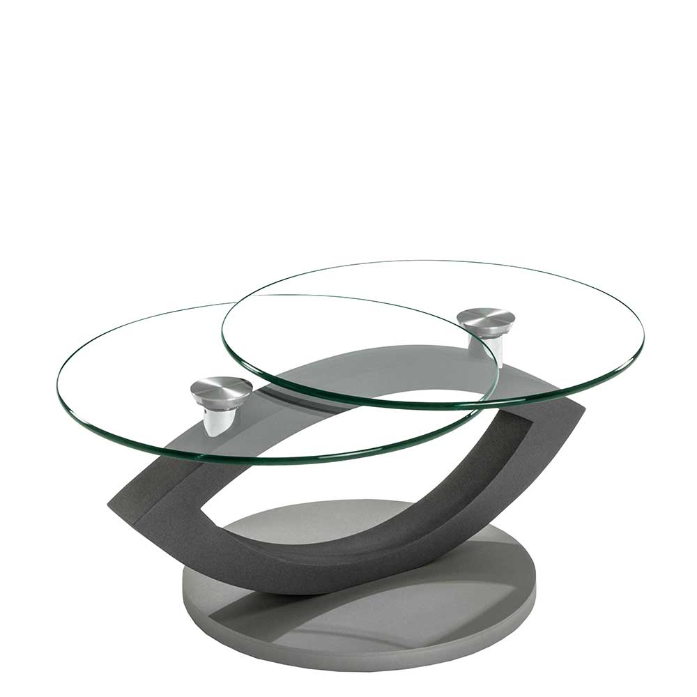 Topp Couchtisch mit 2 runden Glasplatten schwenkbar & Designgestell Annely