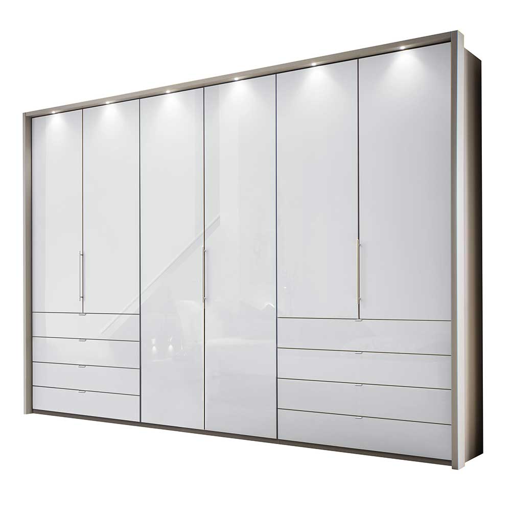 Topp Schlafzimmer Schrank mit acht Schubladen & Falttüren in Weiß & Grau Tumiva