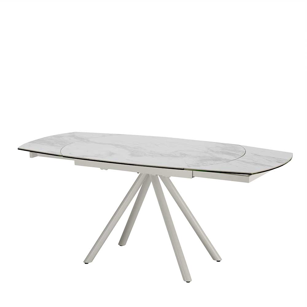 Topp Tisch mit Keramik Marmor Dekor & Stahlgestell Weiß - ausziehbar Deliana