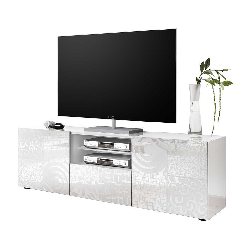 TV Board in Hochglänzend Weiß lackiert mit Muster bedruckt Vascaub I