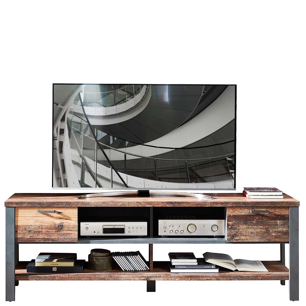 TV Lowboard in Used Holz Optik und Anthrazit - 189x58x50 cm Firodras