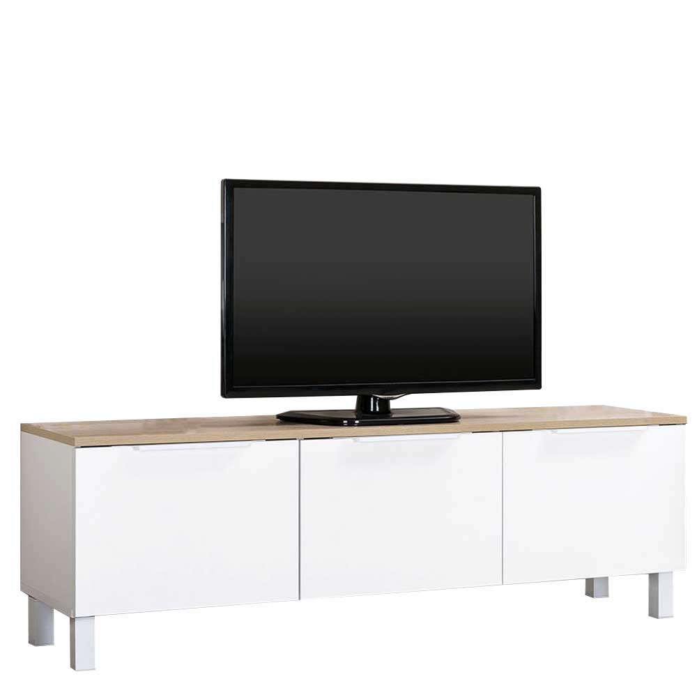 TV Lowboard in Weiß mit Sonoma Eiche im Skandi Design Julyta