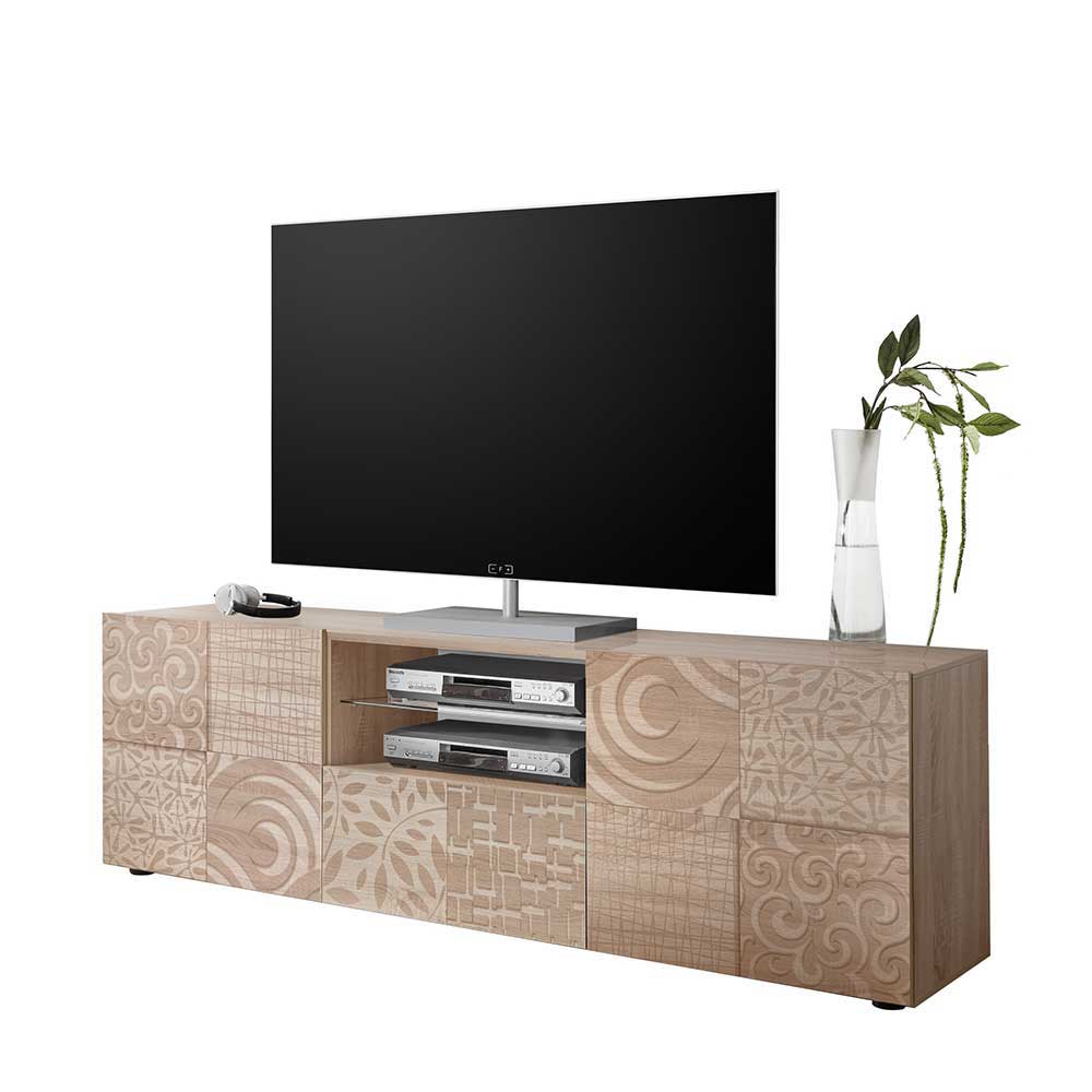 TV Lowboard mit Muster Print auf Holzdekor Eiche Sonoma Bielvas