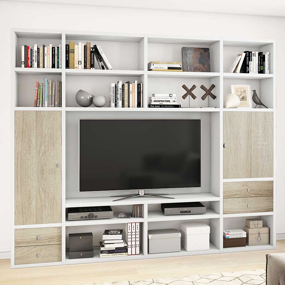 TV Möbel in Weiß & Sonoma Eiche Dekor 265x221 cm Liony