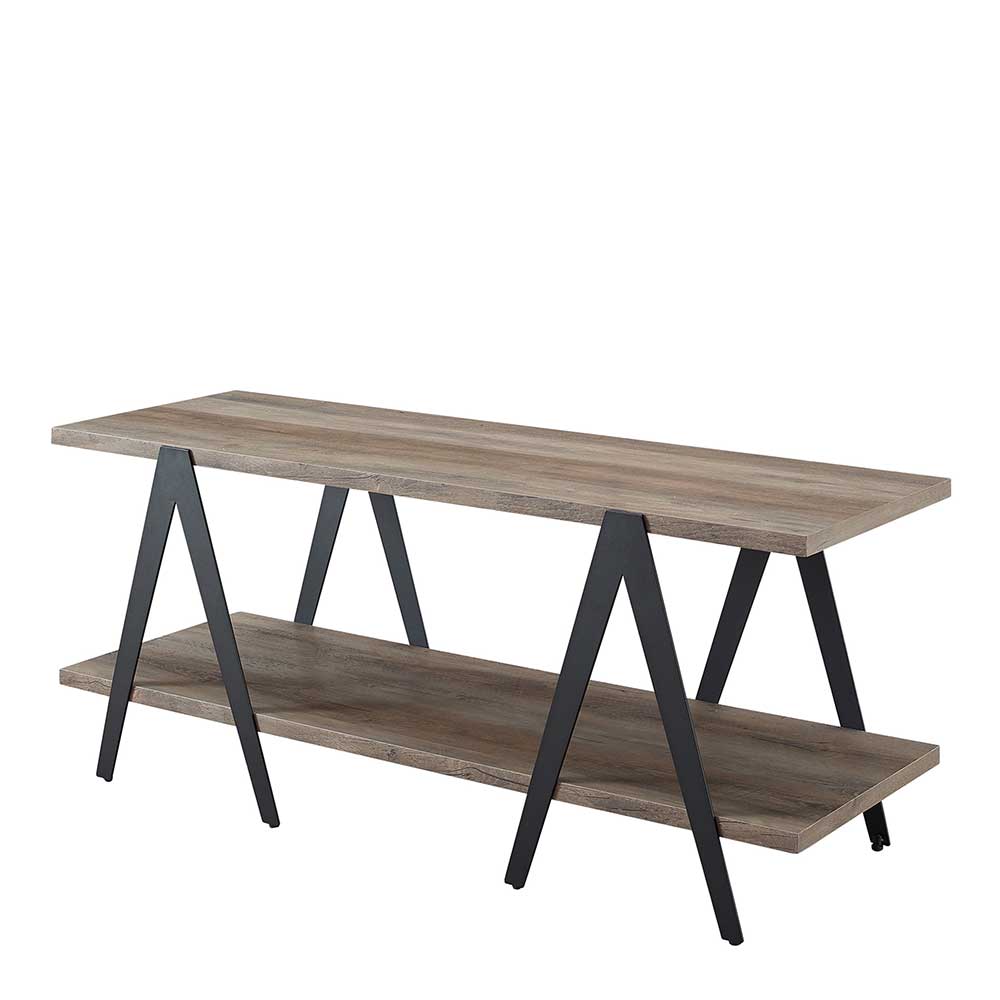 TV Tisch Regal in Holzoptik Grey Wash und Schwarz - Industry Style Kalimba