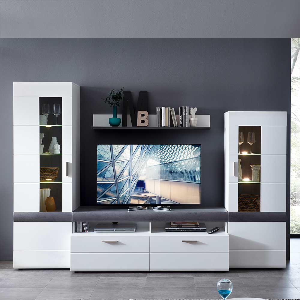 TV Wand in Weiß und Grau Loesia