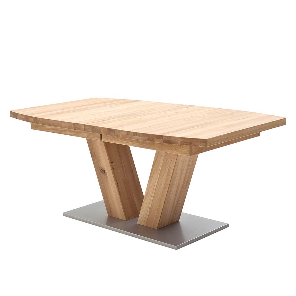 V-Fuß Holztisch in Eiche Bianco mit Synchron-Auszug Lucianro