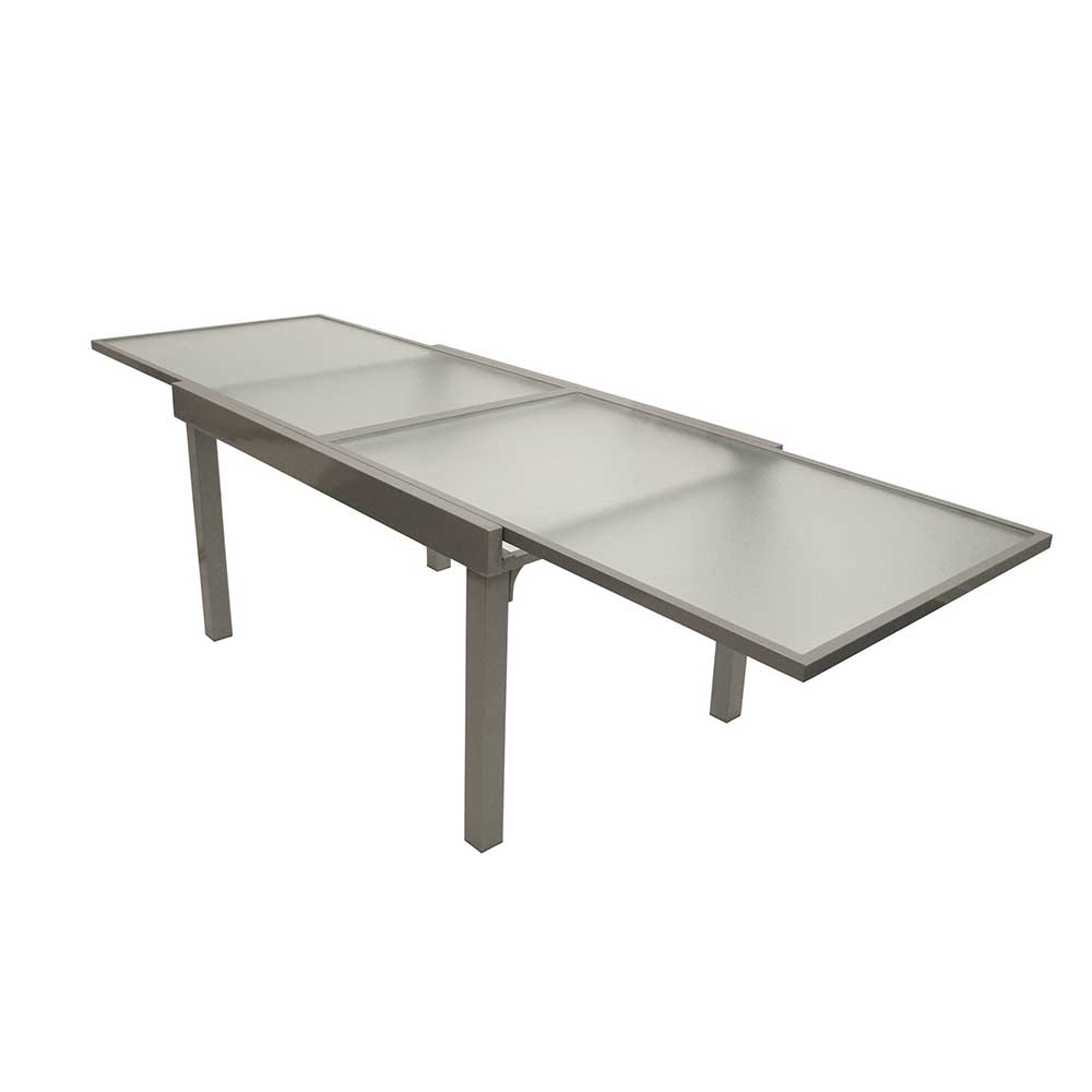 Verlängerbarer Gartentisch mit Glasplatte & Aluminium Gestell Grau Edinburgh