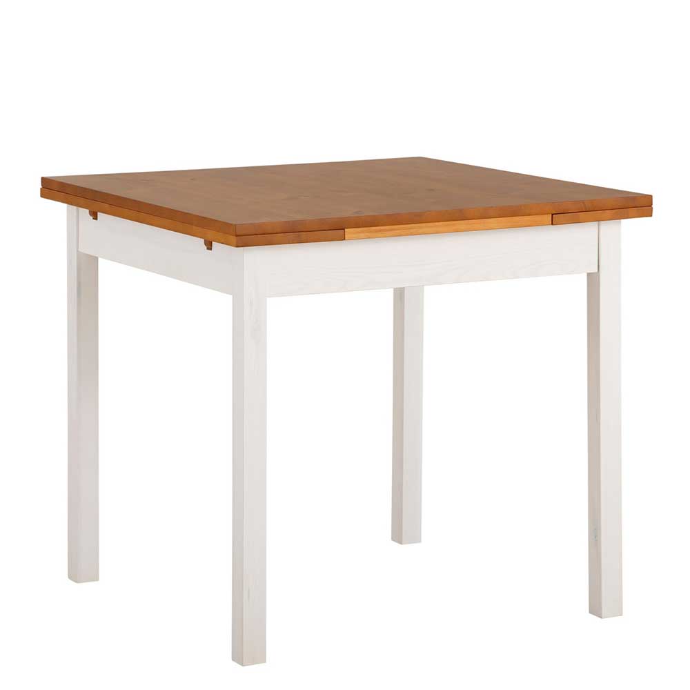 Verlängerbarer Holztisch mit Kopfauszug aus Kiefer in Honig & Weiß Iona