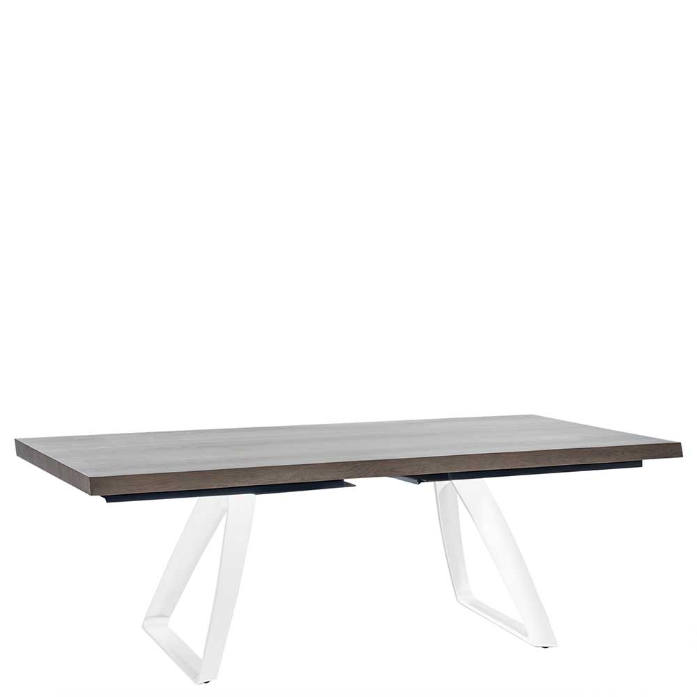 Verlängerbarer Tisch in Grey Wash Esche mit Bügelgestell in Weiß Valentina