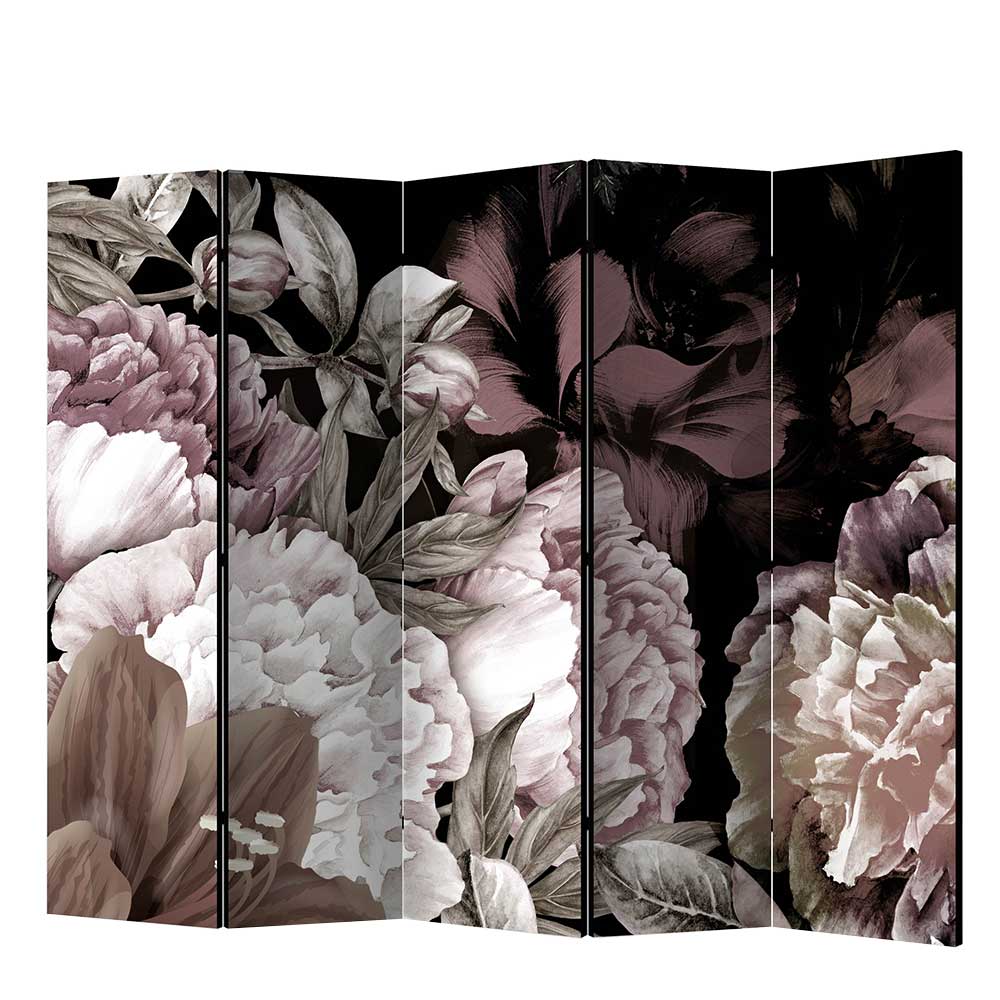 Vintage Style Paravent mit Blumenmotiv bedruckt aus Leinwand & Fichtenholz Borgionsa