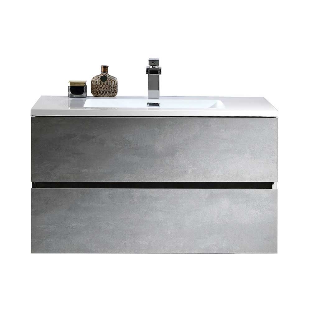 Wand Schubladen-Waschtisch in Beton Grau mit Becken in Weiß Lausanna