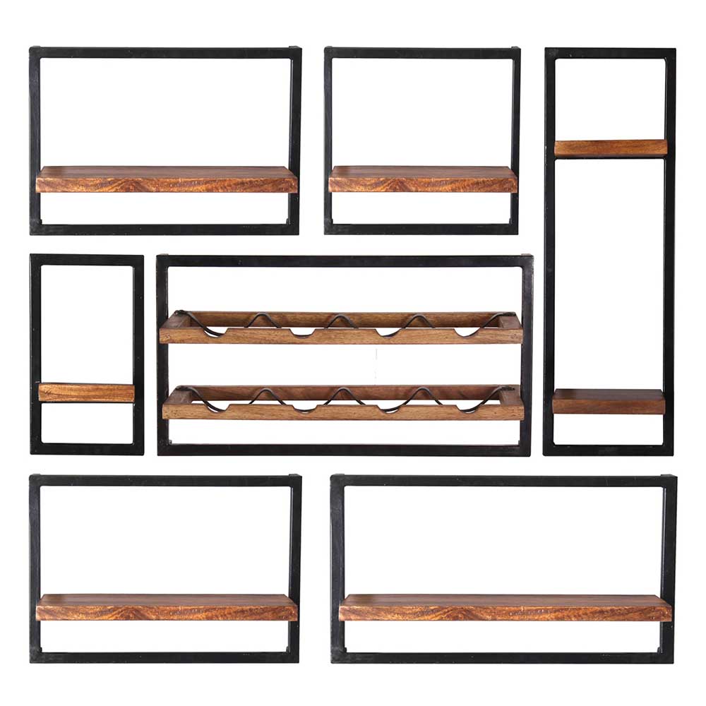 Wandregal Set aus Metall & Massivholz - moderner Loft Style Fiorda