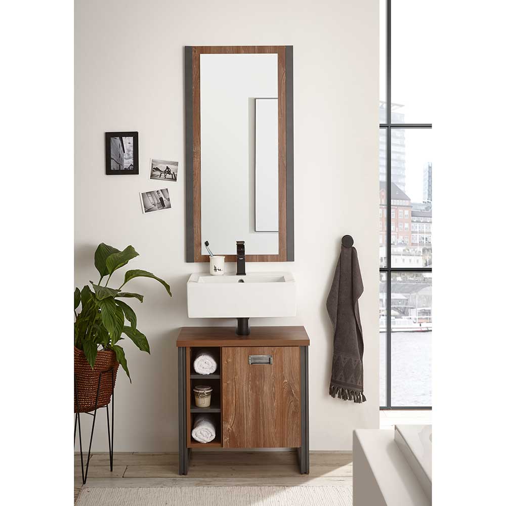 Waschplatz mit Spiegel fürs Bad in Eiche dunkel & Grau Forawas