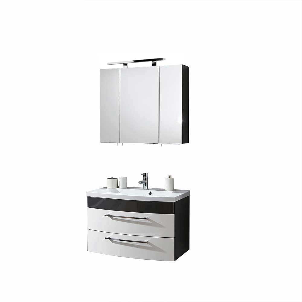 Waschplatz mit Spiegelschrank Set Front Hochglanz Anthrazit Weiß Boisan