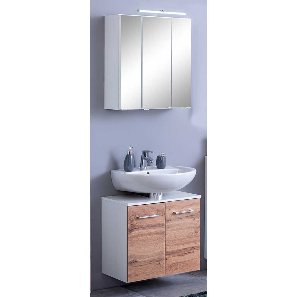Waschtisch & Spiegelschrank fürs Bad in Weiß & Wildeiche Tonra