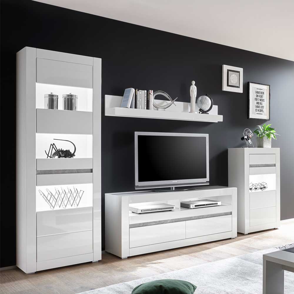 Weiße Hochglanzmöbel für das Wohnzimmer optional mit LED Mextra