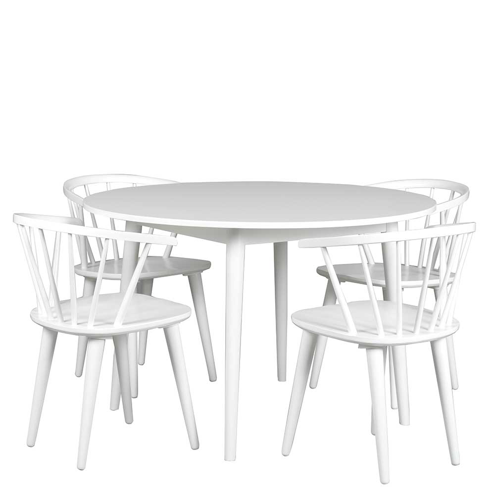 Weiße Sitzgruppe im Retro Design mit rundem Tisch Roniro