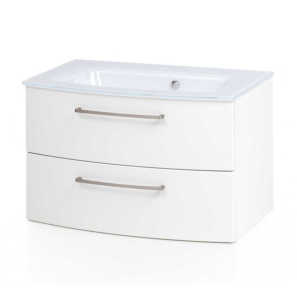 Weiße Waschtischkonsole mit zwei Schubladen und Glas Einlass-Waschbecken Anjunica