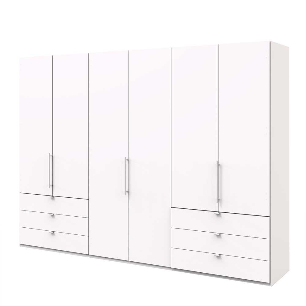 Weißer 3m Kleiderschrank mit Metallgriffen - 6 Schubladen & 3 Falttüren Donpiave