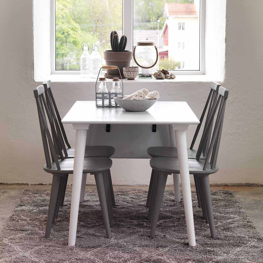 Weißer Esstisch & graue Stühle aus Massivholz Valtoma