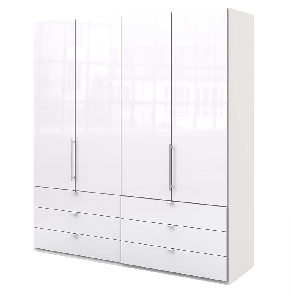 Weißer Falttüren Kleiderschrank glasbeschichtet mit sechs Schubladen Dolienca