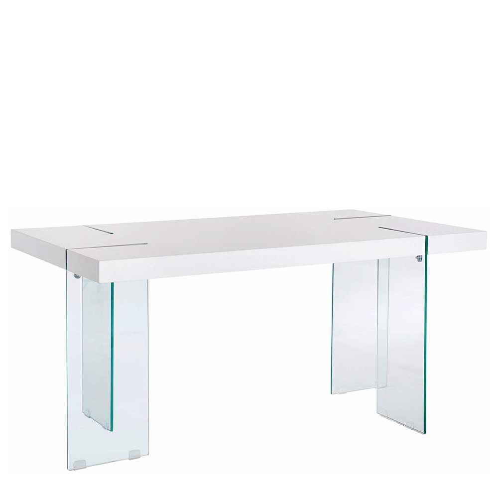 Weißer Hochglanz Esstisch mit Glas - 160x75x90 cm Hawer